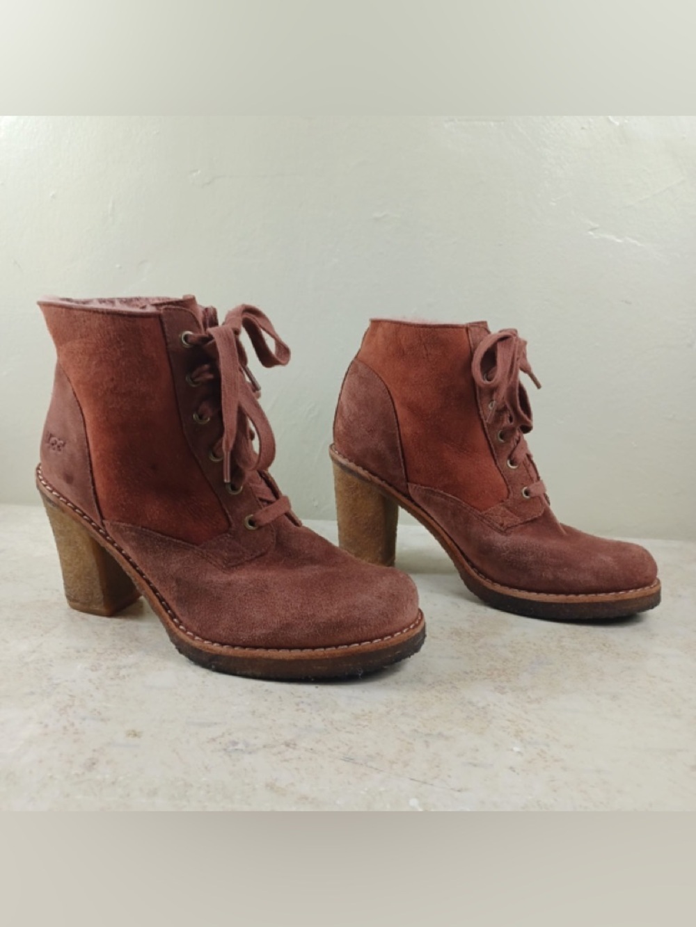 UGG Women's Lace-Up Suede Ankle Boots in Rose Brown - Picture 3 of 9